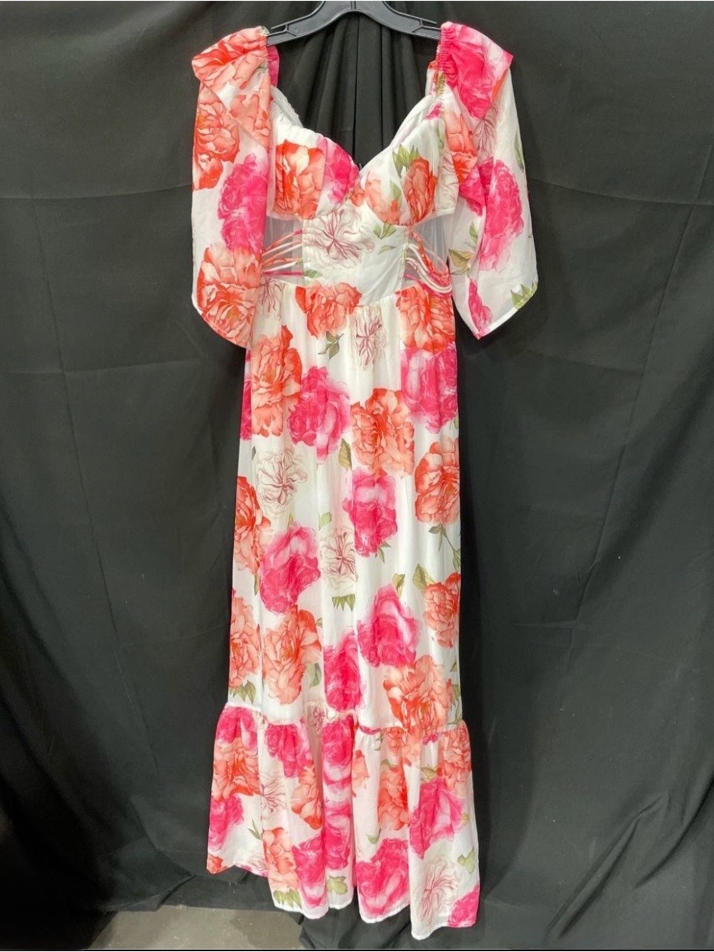 Giffniseti Women's Floral Chiffon Maxi Dress M Pink White